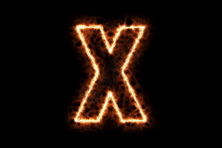 字体投影火燃烧形成字母X首都英文字母符与黑色背景隔绝3D投影插图热框架点火用符号烟雾背景