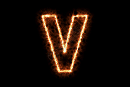 火燃烧形成字母V首都英文字母符与黑色背景隔绝3D投影插图热框架点火用符号烟雾图片