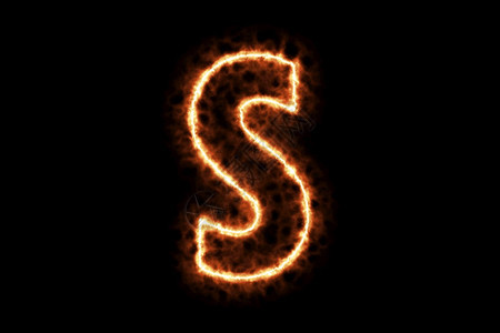 火燃烧形成字母S首都英文字母符与黑色背景隔绝3D演示热框架点火和用符号烟雾图片
