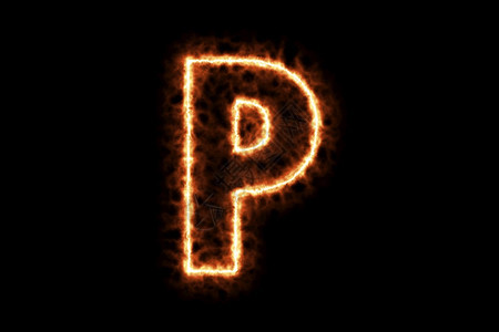 火烧成字母P首都英文字母符与黑色背景隔绝3D投影插图点火热用符号抽烟图片