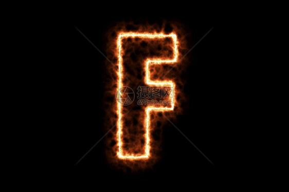 火燃烧形成字母F首都英文字母符与黑色背景隔绝3d提供插图热框架点火和用符号烟雾图片