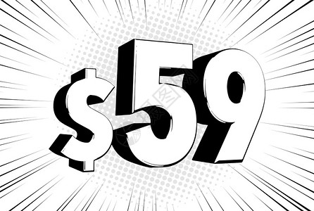 59美元物价符号在速度线泡沫上带有美元符号的漫画数字背景图片