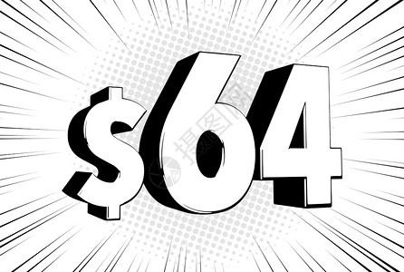 0费率64美元物价符号速度线泡沫上带有美元符号的漫画数字插画