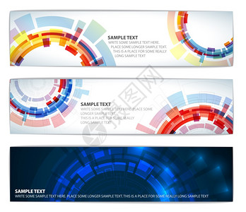 一组带有圆形元素的抽象多彩技术横幅图片