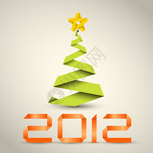 由绿纸条制成的简单矢量圣诞树原新年卡图片