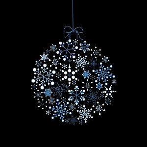 圣诞舞会由黑色背景的蓝雪花矢量制作图片