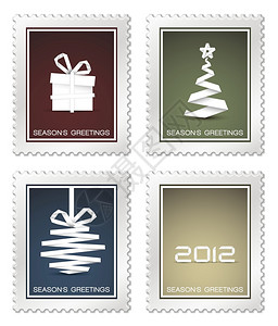 收集旧的传病媒介Christmas邮票红色蓝绿黄图片