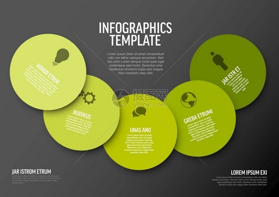 矢量最小多彩色的Infographic模板带有圆卡暗绿版矢量最小绿色信息模板图片