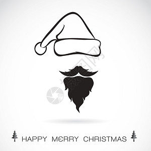 白色背景上的圣塔帽和胡子矢量图像圣诞标图片