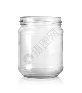 食物和罐装品的空玻璃罐白色背景与剪切路径隔绝图片