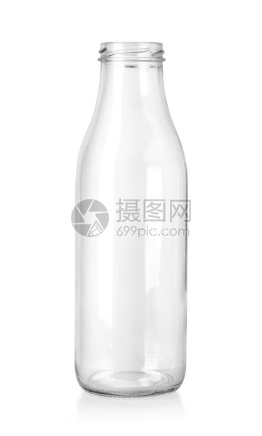 空牛奶瓶用剪切路径在白色上隔离图片