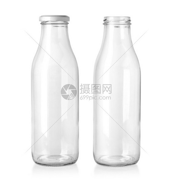 空牛奶瓶用剪切路径在白色上隔离图片