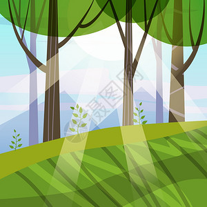 美丽的树林绿色景观灌木矢量插画图片