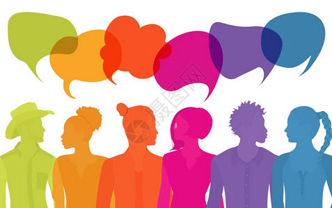 的文化谈论交流思想者人群聊天苏丽叶社交网络区说话交流言论泡沫插画
