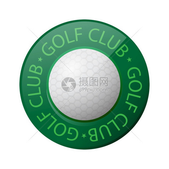 GolfBall图标和Club文本在白背景上孤立图片