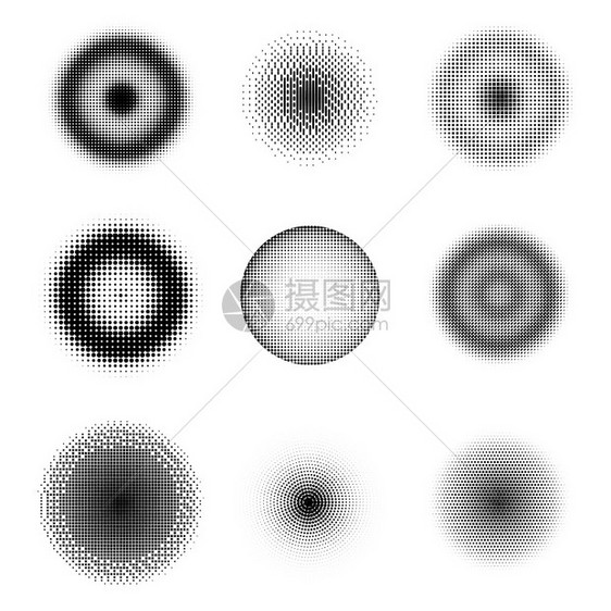 不同半调圆形的一组点白色背景上的多点纹理重叠的Grunge模板困苦的线设计去除单色点流行的艺术回放不同半调圆形的一组白色上多点图片