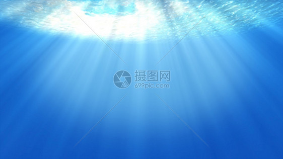 海水下光线美丽的阳面纱海洋波水下运动和与射线流光从深蓝色水中闪耀产生美丽的水光反射图片