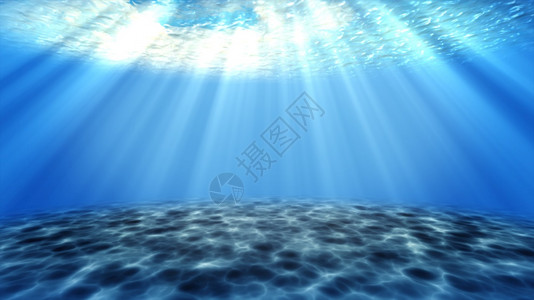 海水下光线美丽的阳面纱海洋波水下运动和与射线流光从深蓝色水中闪亮产生美丽的水光反射图片
