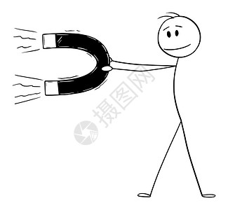 矢量卡通插图绘制概念说明人或商持有大磁铁吸引什么东西金钱顾客或