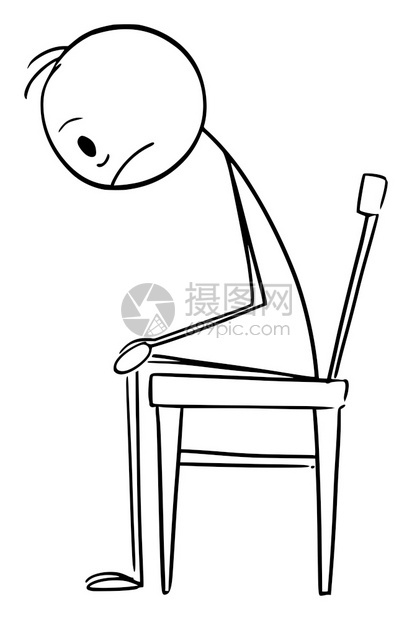 矢量卡通插图描绘坐在椅子上的压力抑或悲伤的人坐在椅子上时感到沮丧或悲伤的人概念说明图片