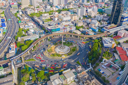 泰国曼谷市中心天线环形路空中全景背景图片