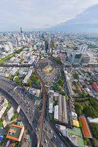 泰国曼谷市中心天线环形路空中全景背景图片