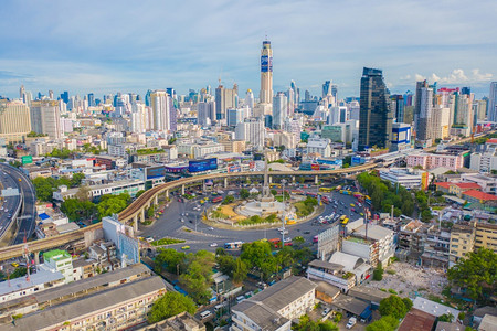 泰国曼谷市中心天线环形路空中全景背景图片