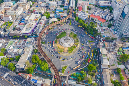 泰国曼谷市中心天线环形路空中全景背景图片