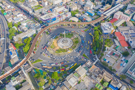 泰国曼谷市中心天线环形路空中全景背景图片