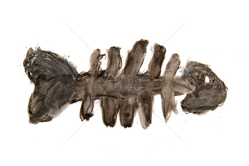 以简单的childr格式形成绘制白底黑鱼骨骼的图像黑鱼骨骼