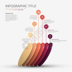具有6个级别材料结构办公桌的矢量二角圆层模板带有轻背景的红色模板图片