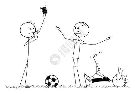 矢量卡漫画棒图绘制严重足球或裁判向玩家显示红色卡片的概念插图矢量卡通显示严重足球或裁判向玩家显示红卡图片