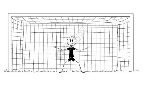 站在球门前的守门员卡通矢量插画图片