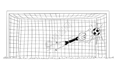 矢量卡通棒图绘制成功足球或守门员跳上球或罚的概念插图矢量卡通显示成功足球或守员跳上或罚图片