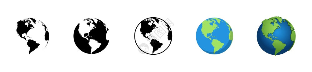 不同设计的地球环形世界球环收藏现代简单风格的世界白背景孤立的地球图环网络标矢量图片