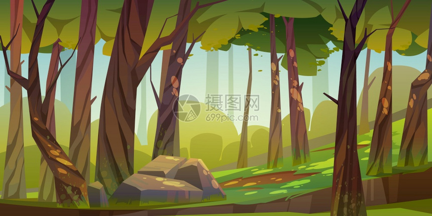 自然景观卡通森林背景图片
