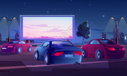 汽车视频汽车驾驶室夜间露天停车屏幕插画