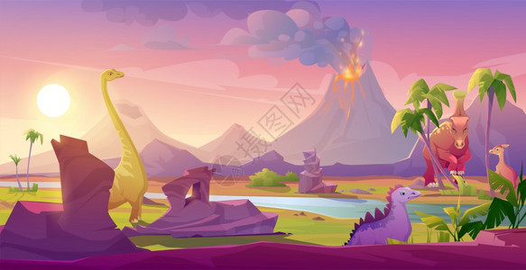 恐龙灭绝火山喷发时的场景背景图片