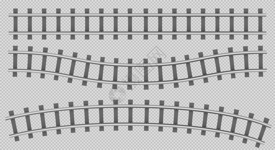 火车铁轨顶视线路轨直曲线和长途道路地铁钢沉睡器以透明背景隔离的物流运输建设图片