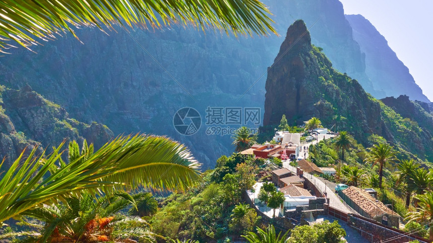 特内里费岛马萨卡村纳利人全景观有空间供您自己写文字图片