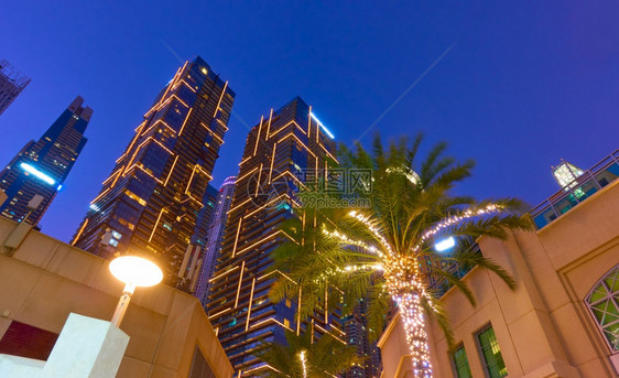 阿拉伯联合酋长国迪拜Marina高塔夜幕大角度拍摄图片