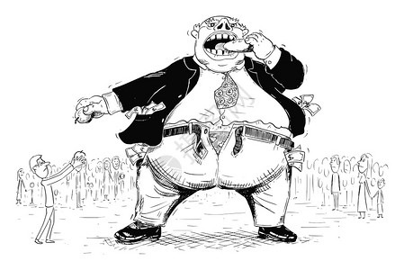 中穷的食品公司贪婪和社会不平等的概念富人商或资本家在附近吃小插画
