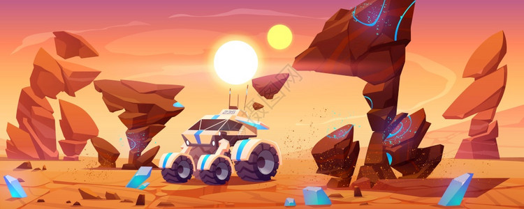红行星表面的火漫游者探索外景观机器人图片