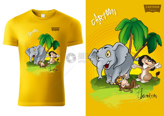 非洲漫画动物T恤衫设计图片