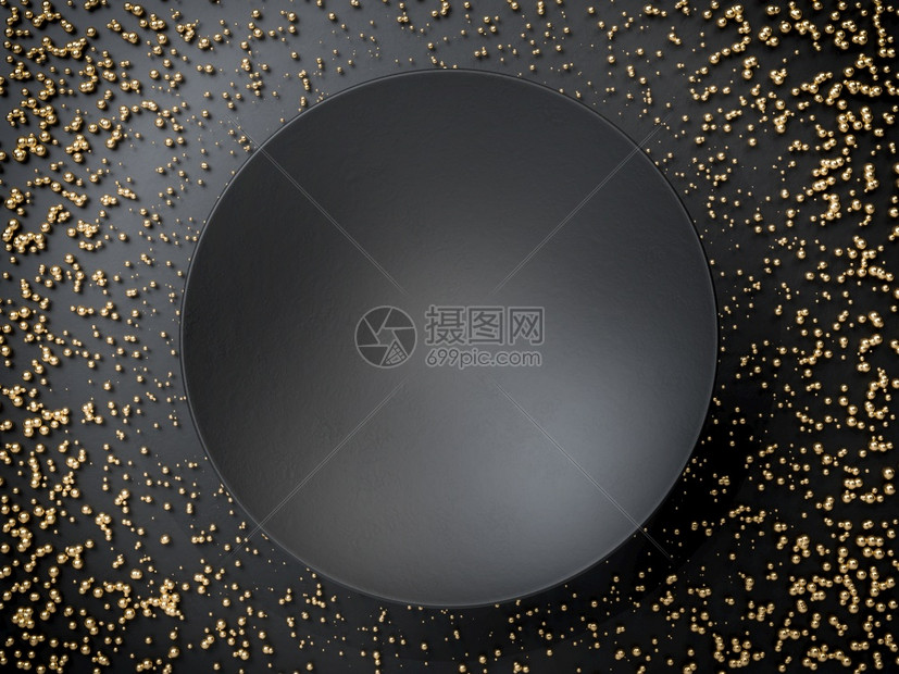 3d黑色空圆盘或背景和金色球体上的黑空圆盘或横幅用于放置文本或广告的完美插图复制空间文本框架3d黑圆盘或背景和金色球体上的横幅黑图片