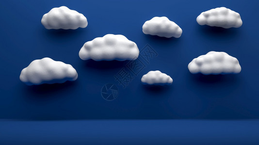 3d显示蓝色背景上飘动的可爱毛云摘要插图灵感和创造力的知3d蓝背景上飘动的可爱毛云感知3d和创造力的摘要插图图片