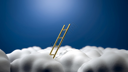 金色的梯子突破天空中毛的云层梯子概念导致灵感领力和商业成就3D转换插图图片