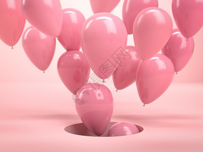 粉红内部的色气球从大洞中飞出完美的背景或模型用于庆祝聚会问候和邀请3d转换完美的背景或模型用于庆祝问候和邀请插图图片