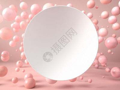 白圆板或带粉红球和背景的泡沫白圆板或框粉红圆球和背景上的泡沫用于放置文字或设计的完美图像用于化妆品娱乐和时装3d用于粉红背景上的图片