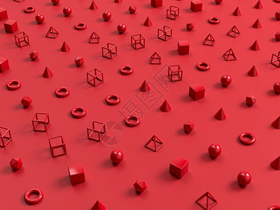 红色立方体球金字塔和红色背景的几何形状和态摘要背景3d插图红色立方体金字塔和红色背景的几何形状和态摘要背景转换成红色背景的立方体图片